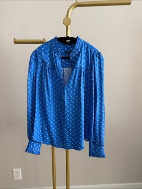 Vineyard Vines Blue Printed Ruffle-Neck Blouse